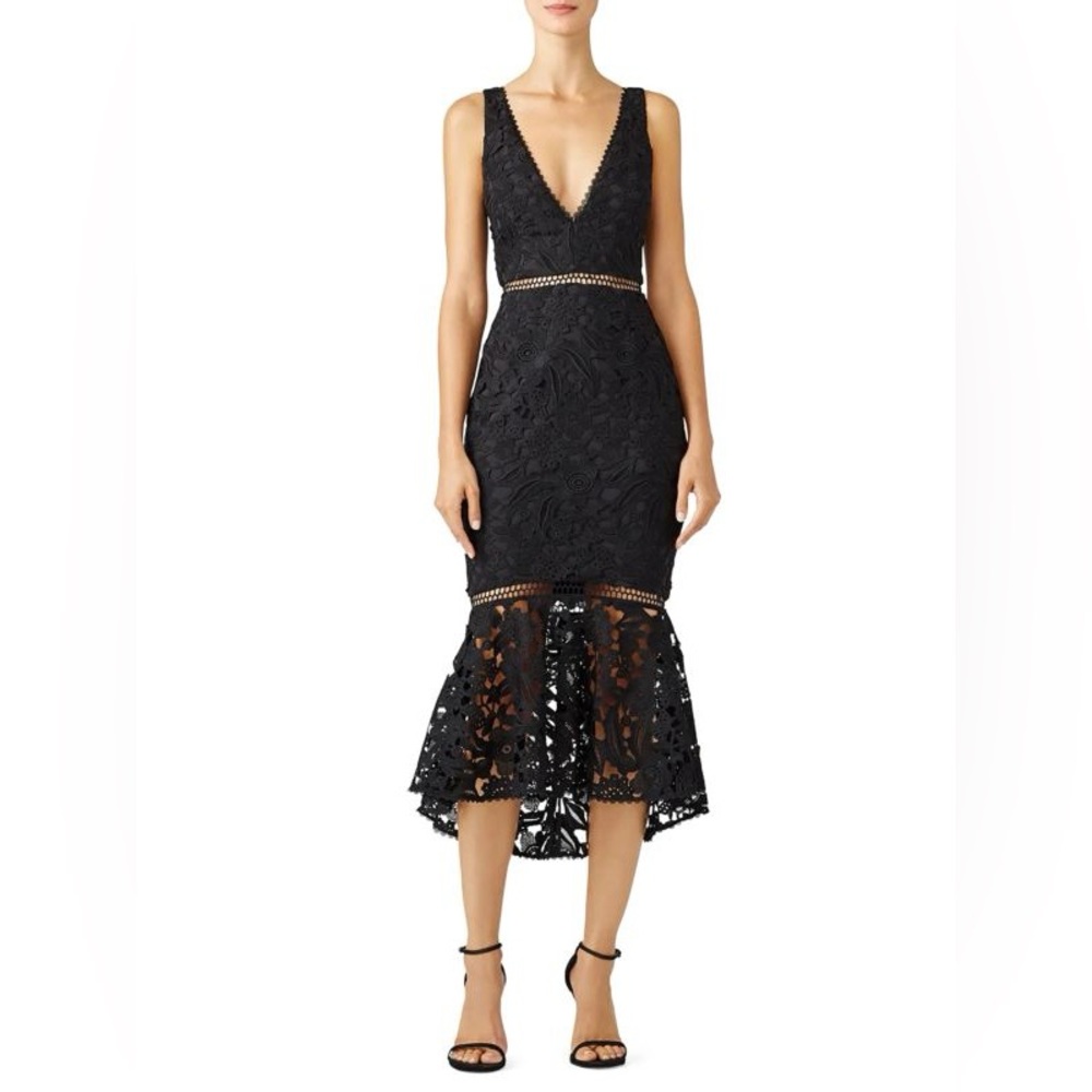 Nicholas Azalia Lace Midi Plunge dress - Black - Size 0